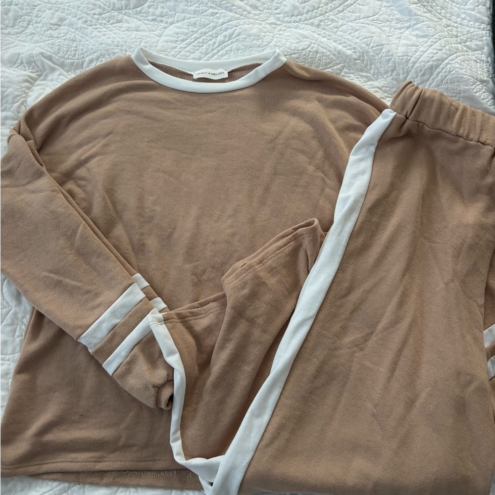 Lovely Melody Tan and White Lounge Set